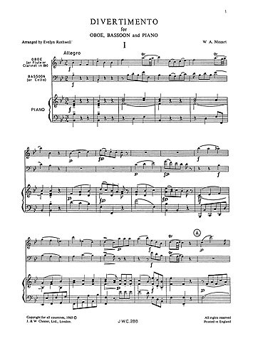 W.A. Mozart: Divertimento (Oboe/Bassoon/Piano Score/Parts)