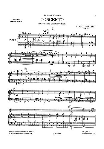 Lennox Berkeley: Concerto For Violin And Chamber Orchestra Op.59 (Violin/Piano R