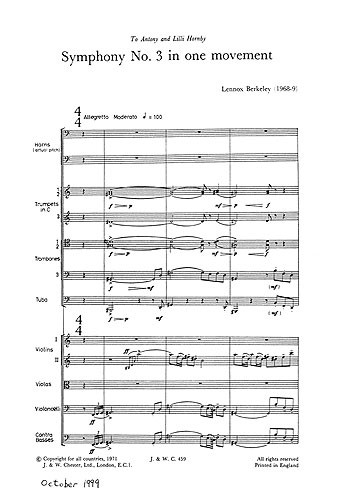 Lennox Berkeley: Symphony No.3 Op.74 (Miniature Score)