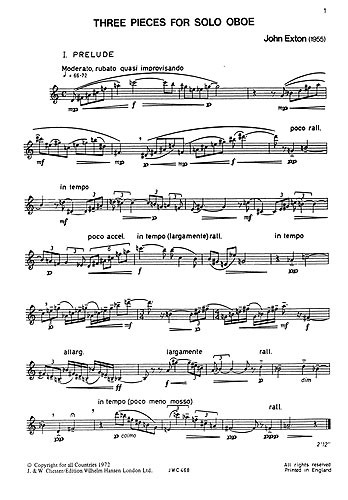 Exton: Three Pieces for Oboe Solo