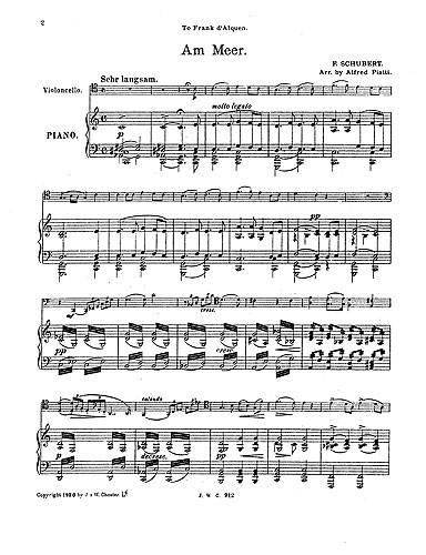Schubert Am Meer From Three Melodies Cello/Piano (Arr Piatti)