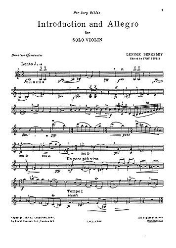 Lennox Berkeley: Introduction And Allegro For Solo Violin Op.24