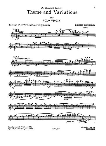 Lennox Berkeley: Theme And Variations Op. 33 No.1 for Solo Violin