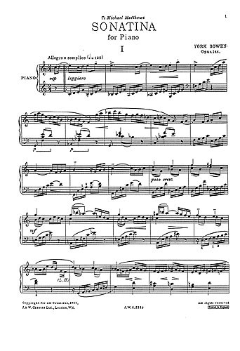 Bowen: Sonatina Op. 144 for Solo Piano