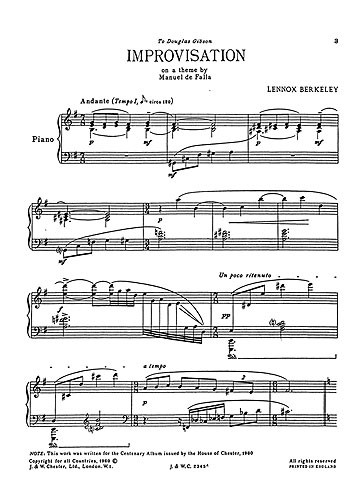 Lennox Berkeley: Improvisation On A Theme Of De Falla Op.55 No.2