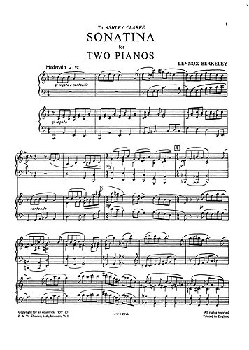 Lennox Berkeley: Sonatina For Two Pianos Op.52 No.2