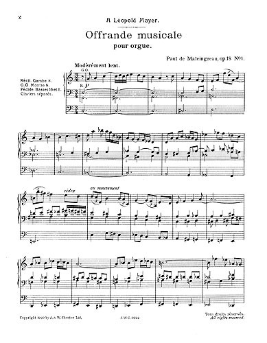 Paul De Maleingreau: Offrande Musicale Op.18 No.1