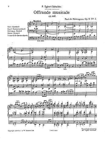Paul De Maleingreau: Offrande Musicale En Sol Op.18 No.2