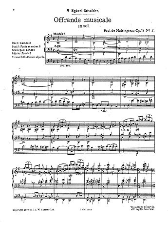 Paul De Maleingreau: Offrande Musicale En Sol Op.18 No.2