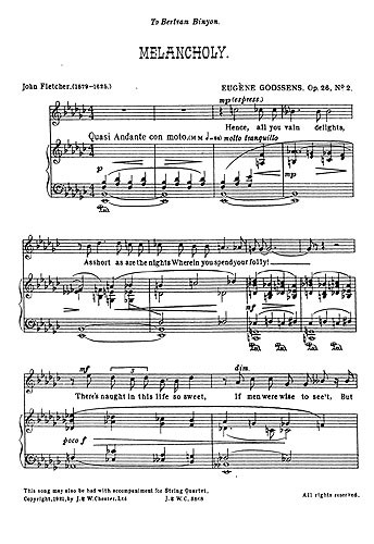 Goossens: Melancholy from 'Three Songs Op.26' for Medium Voice and Piano