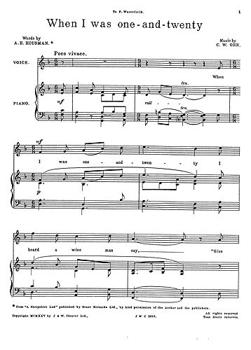 C.W. Orr: When I Was One And Twenty for High Voice and Piano