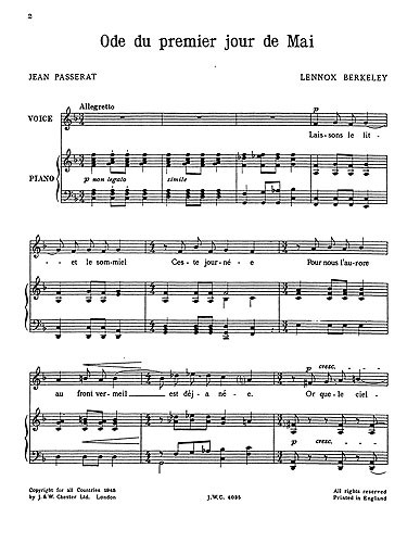 Lennox Berkeley: Ode Du Premier Jour De Mai Op.14 No.2