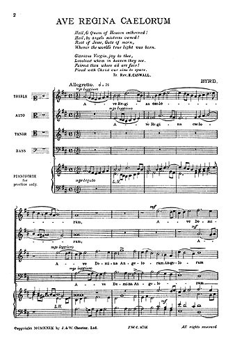 William Byrd: Ave Regina Caelorum (SATB/Piano)