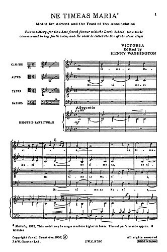 Victoria: Ne Timeas Maria for SATB Chorus