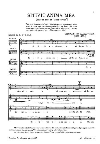 Palestrina: Sitivit Anima Mea SATB