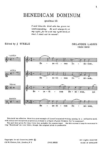 Orlando Lassus: Benedicam Dominum (Steele) SATB