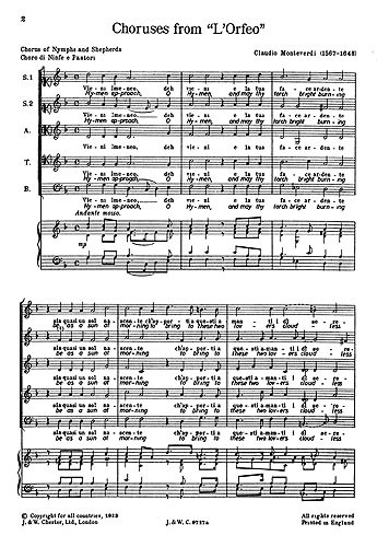 Monteverdi: Choruses From L'Orfeo (Malipiero) for SATB Chorus