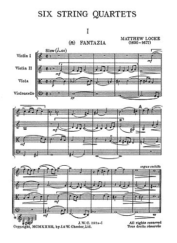 Matthew Locke: String Quartet No.1 (Miniature Score)