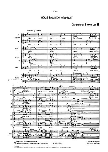 Christopher Brown: Hodie Salvator Apparuit for SATB Chorus With Soli