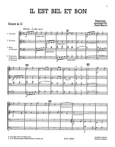 Pierre Passereau: Il Est Bel Et Bon - Brass Quartet (Just Brass No.21)