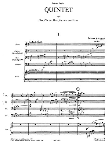 Lennox Berkeley: Quintet Op.90 (Score and Parts)