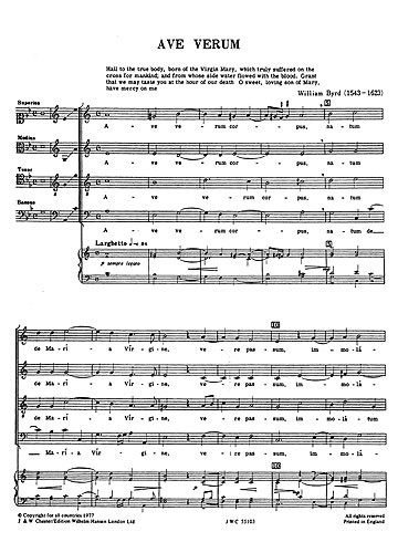 Byrd, W Ave Verum Satb (From Chester Motet Book 2-english)