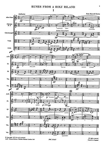 Peter Maxwell Davies: Runes From A Holy Island for 6 Players (Full Score)