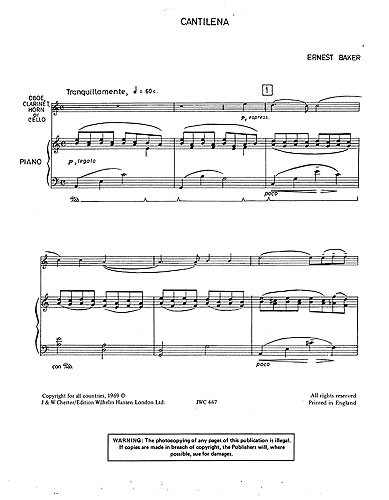 Ernest Baker: Cantilena For Clarinet And Piano