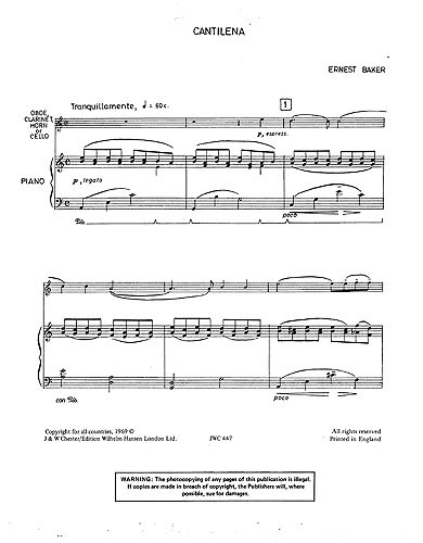 Ernest Baker: Cantilena For Cello And Piano