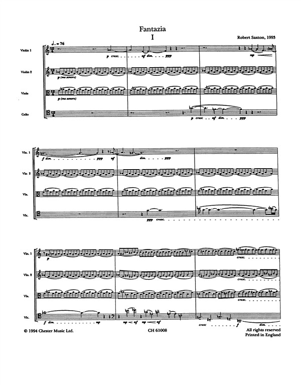 Robert Saxton: Fantazia For String Quartet (Score And Parts)