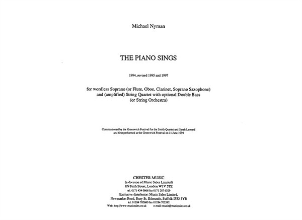 Nyman: The Piano Sings (Score)