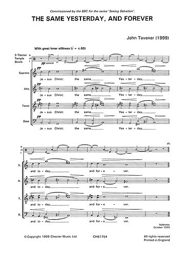 John Tavener: The Same Yesterday, Today And Forever (Score)