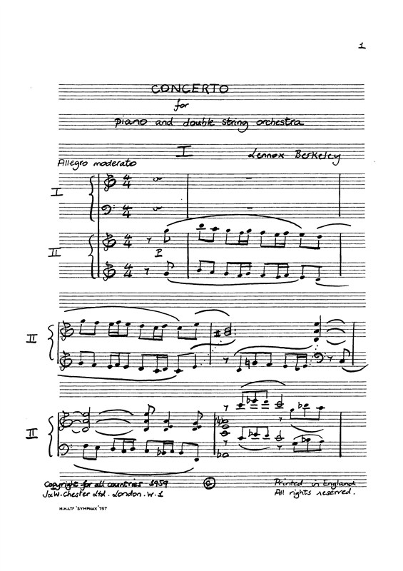 Lennox Berkeley: Concerto For Piano and Double String Orchestra (2 Piano Version