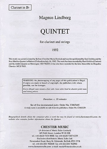 Magnus Lindberg: Quintet For Clarinet And Strings (Parts)