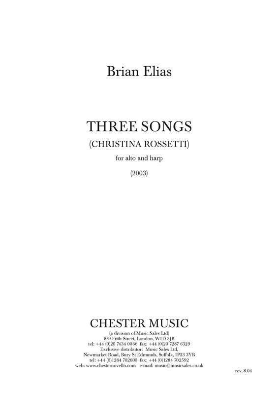 Brian Elias: Three Songs (Christina Rossetti) for Alto and Harp