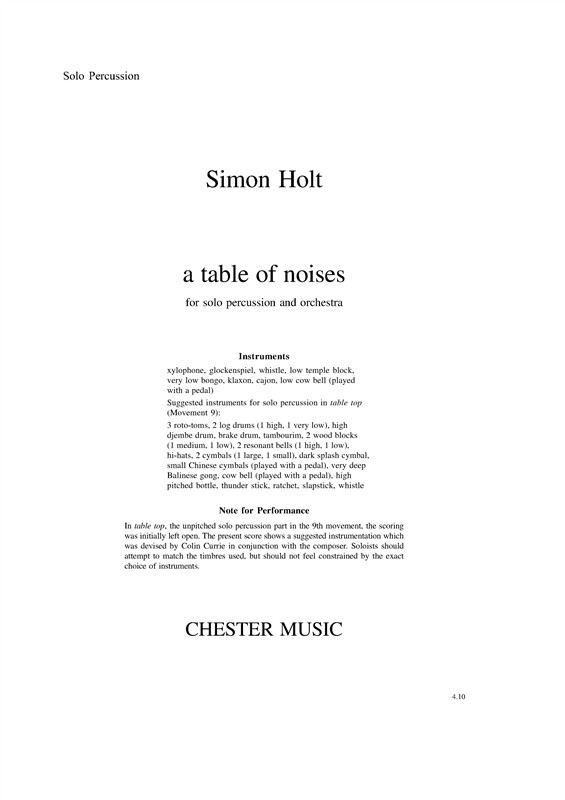 Simon Holt: A Table Of Noises (Full Score)