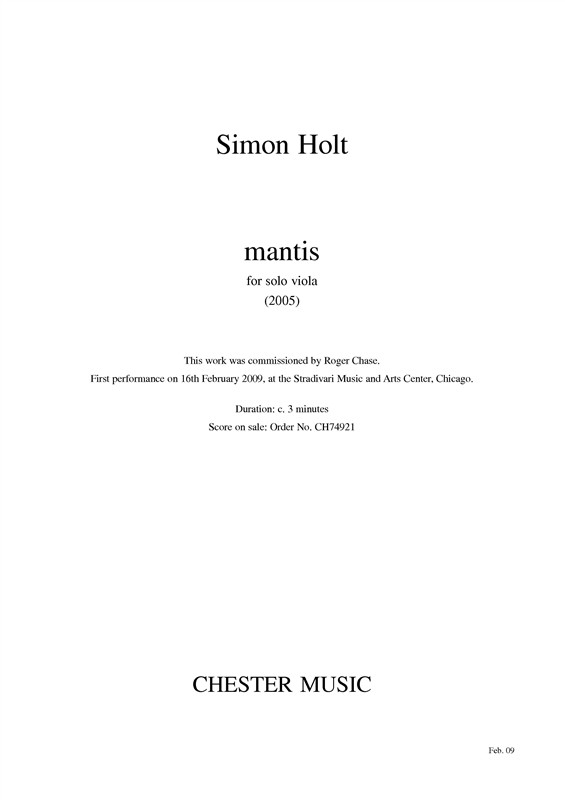 Simon Holt: Mantis (Solo Viola)