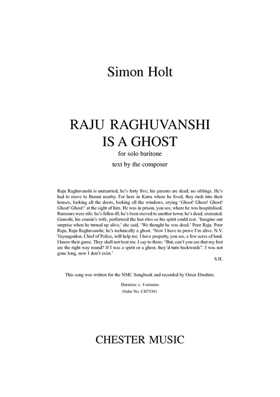 Simon Holt: Raju Raghuvanshi Is A Ghost - Solo Baritone