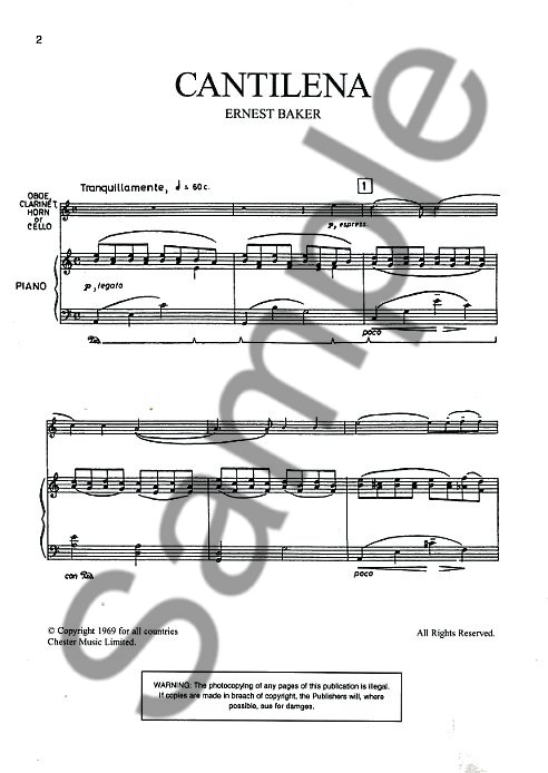 Ernest Baker: Cantilena For Oboe And Piano
