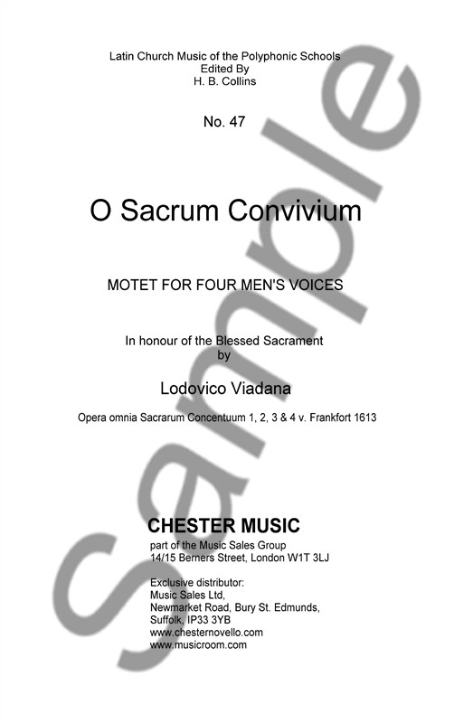 Viadana: O Sacrum Convivium for TTBB Chorus