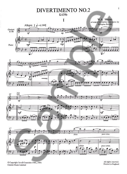 W.A. Mozart: Divertimento No.2 K.439b (Clarinet/Piano)