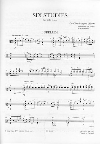 Geoffrey Burgon: Six Studies For Cello Arranged For Solo Viola