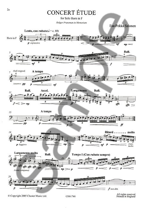 Esa-Pekka Salonen: Concert Etude For Solo Horn (Score)