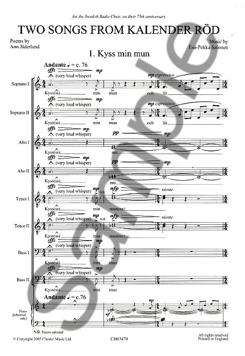 Esa-Pekka Salonen: Two Songs From Kalender Röd