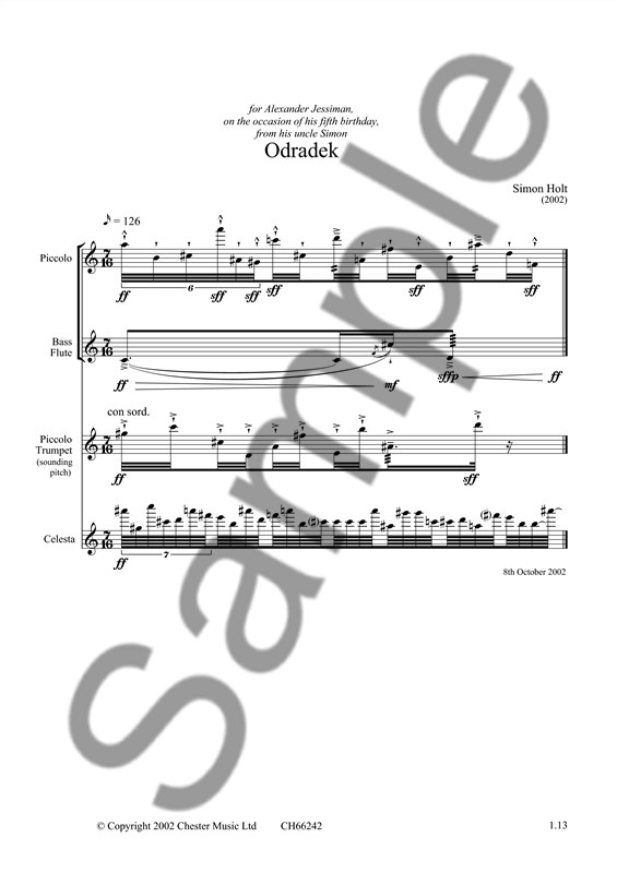 Simon Holt: Odradek (Score And Parts)