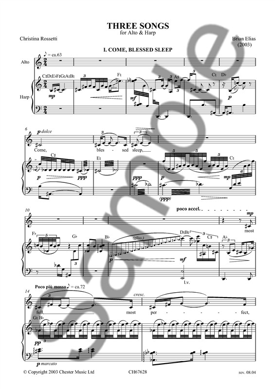 Brian Elias: Three Songs (Christina Rossetti) for Alto and Harp