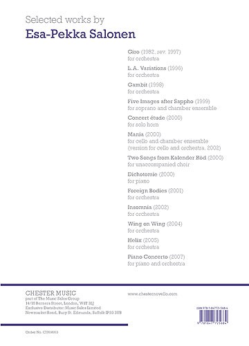 Esa-Pekka Salonen: Insomnia For Orchestra (Score)