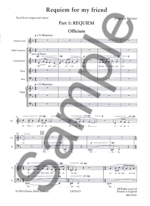 Preisner: Requiem For My Friend (Vocal Score)