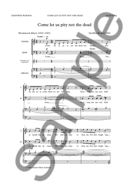 Geoffrey Burgon: Come Let Us Pity Not The Dead (Vocal Score)