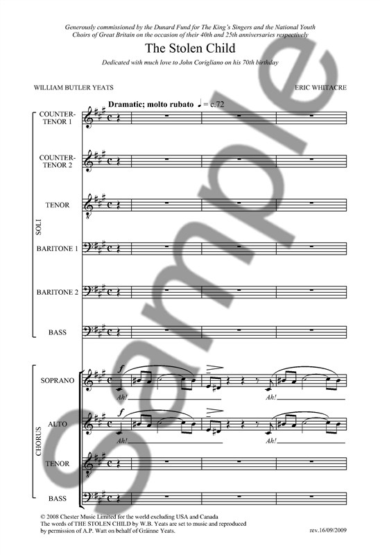 Eric Whitacre: The Stolen Child (Six Solo Voices And SATB Chorus)